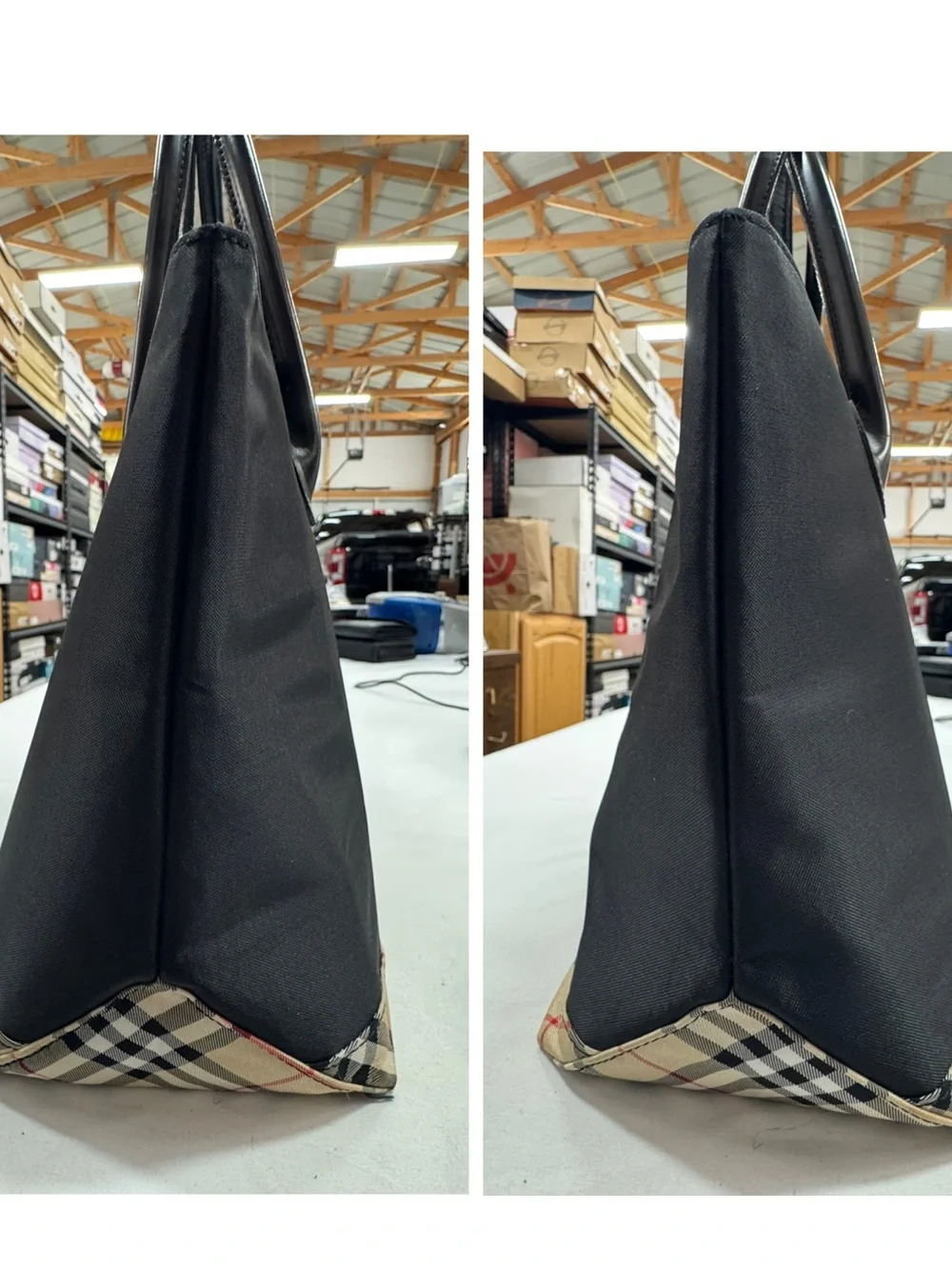 Burberry Blue Label Tote Bag with Plaid Trim - Picture 4 of 9